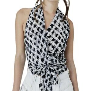Osei Duro Womens Halter top Shirt Wrap Geometric Pattern Black/gray Sz S NEW #C7